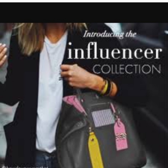 Henri Bendel The Influencer Tote Gray and Pink Leather Suede Striped Acc… - Picture 3 of 17